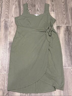 Addition Elle Women’s Olive Wrap Midi Dress with Side Tie